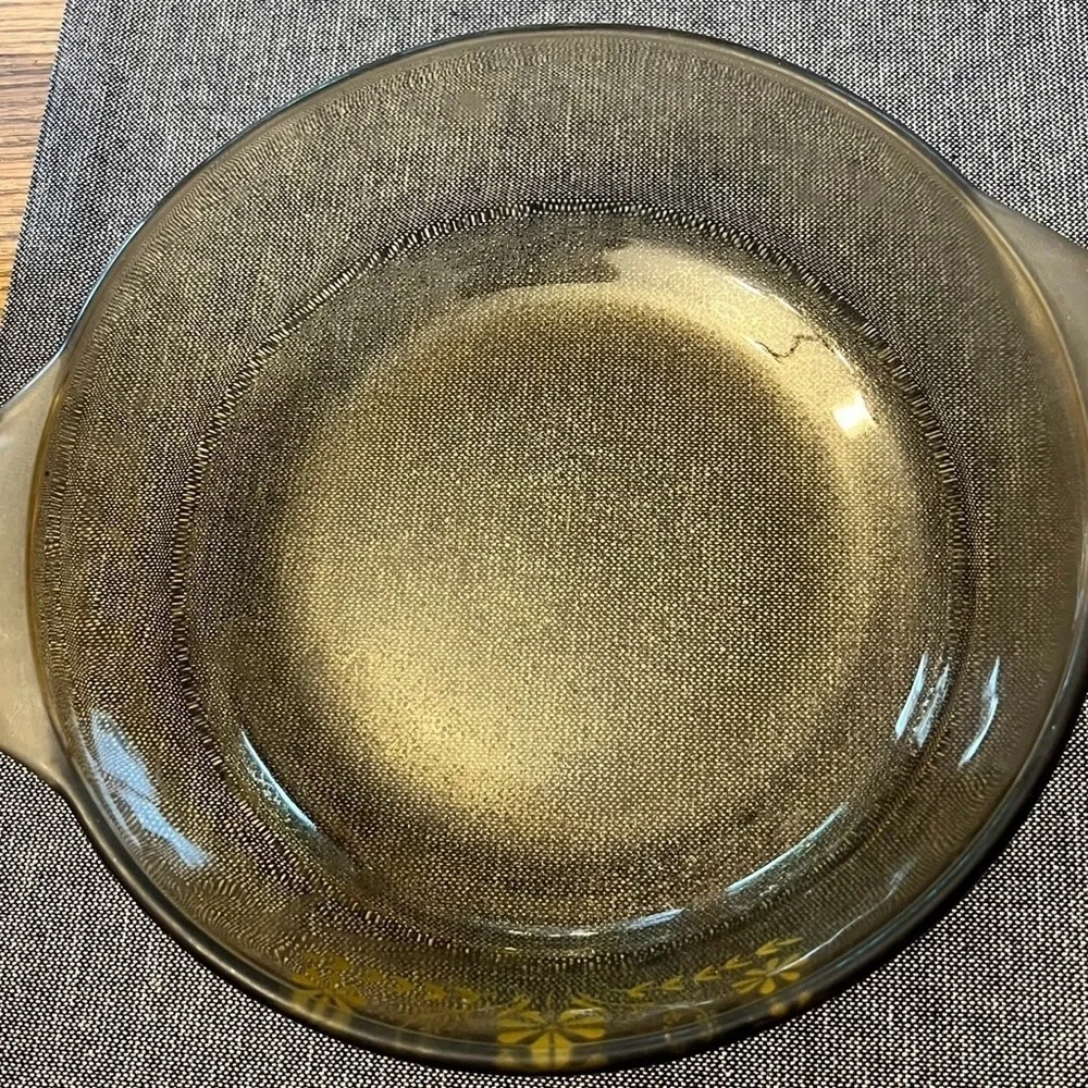 Vintage Set 3 Glass bake Jeanette Amber  Yellow Daisy Ovenware